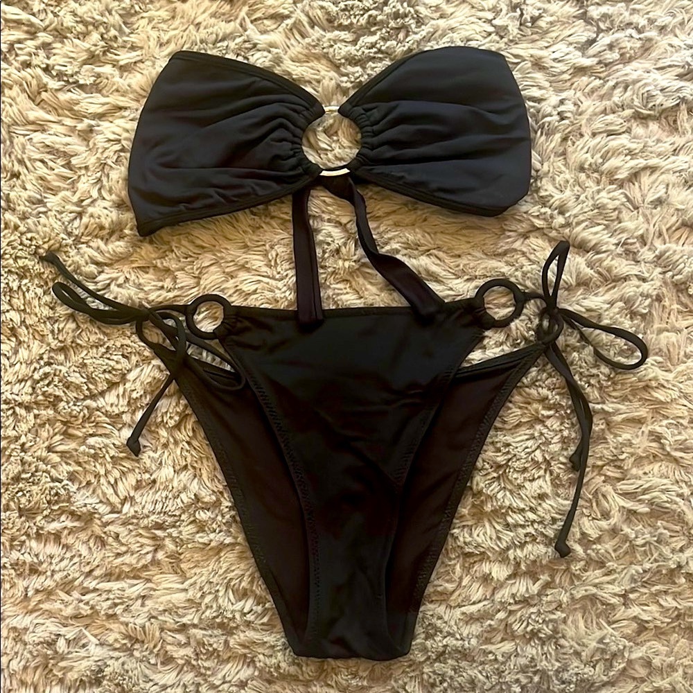 Black Ring Detail Bikini Set